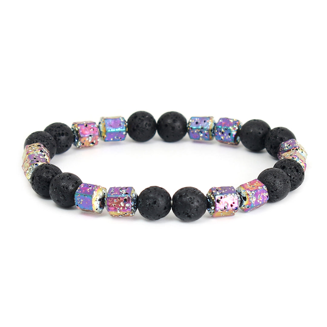 Bracelet en perles d'onyx noir et pierre de lave hématite électrolytique Olivenorma