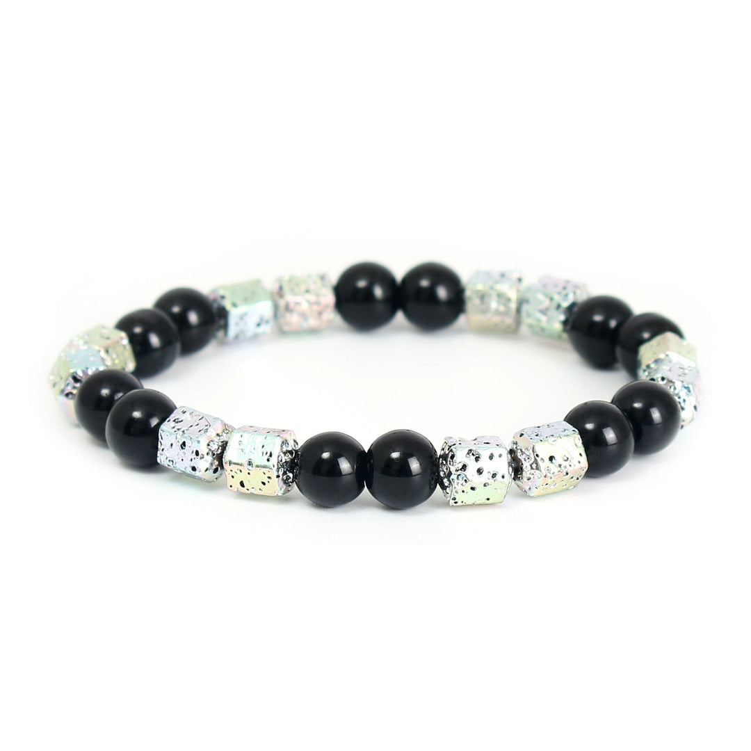 Bracelet en perles d'onyx noir et pierre de lave hématite électrolytique Olivenorma