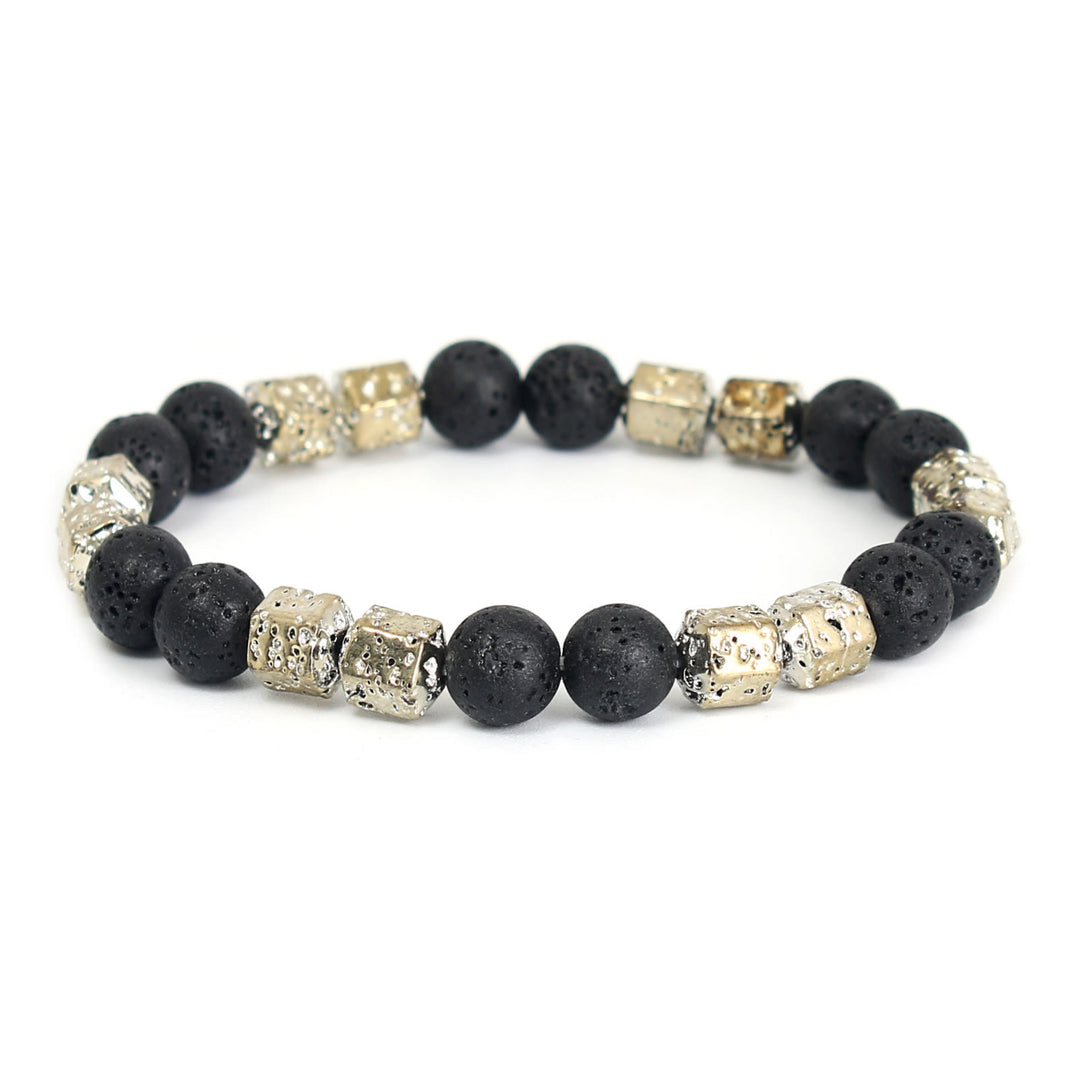 Bracelet en perles d'onyx noir et pierre de lave hématite électrolytique Olivenorma