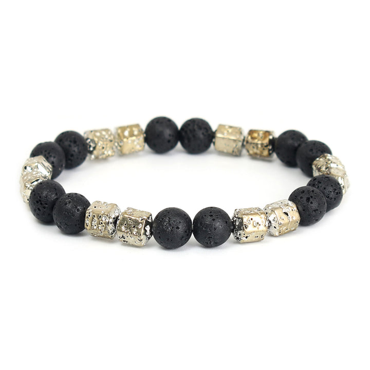 Bracelet en perles d'onyx noir et pierre de lave hématite électrolytique Olivenorma