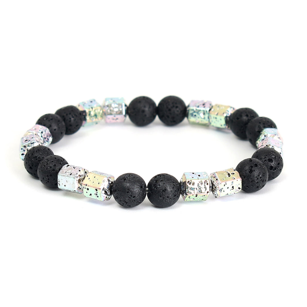 Bracelet en perles d'onyx noir et pierre de lave hématite électrolytique Olivenorma