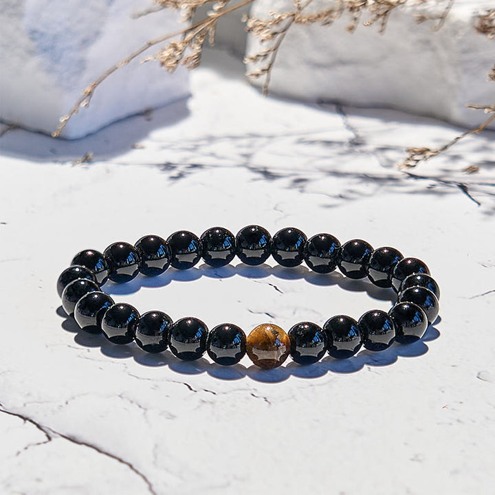 Bracelet en perles d'obsidienne naturelle et œil de tigre Olivenorma