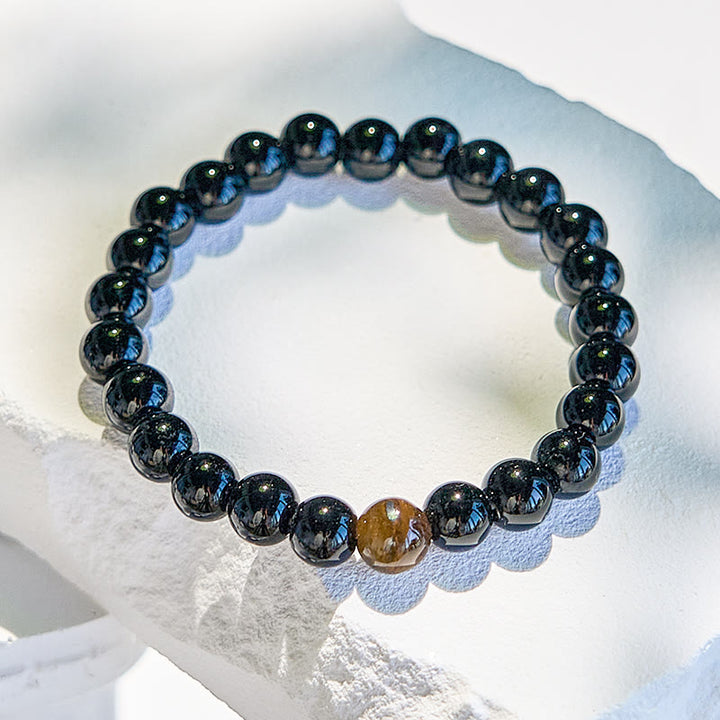 Bracelet en perles d'obsidienne naturelle et œil de tigre Olivenorma