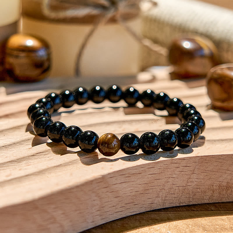 Bracelet en perles d'obsidienne naturelle et œil de tigre Olivenorma