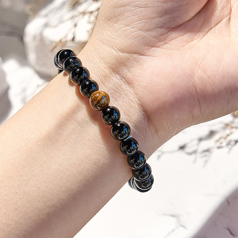 Bracelet en perles d'obsidienne naturelle et œil de tigre Olivenorma