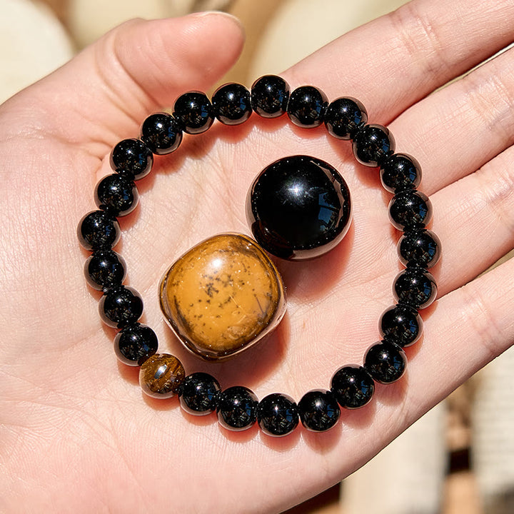 Bracelet en perles d'obsidienne naturelle et œil de tigre Olivenorma