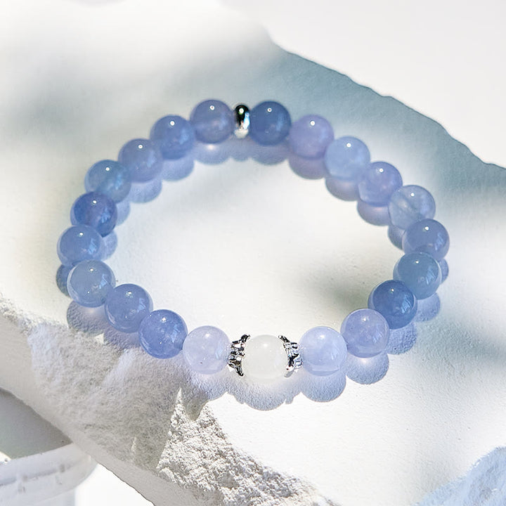 Bracelet en perles de calcédoine bleue naturelle Olivenorma