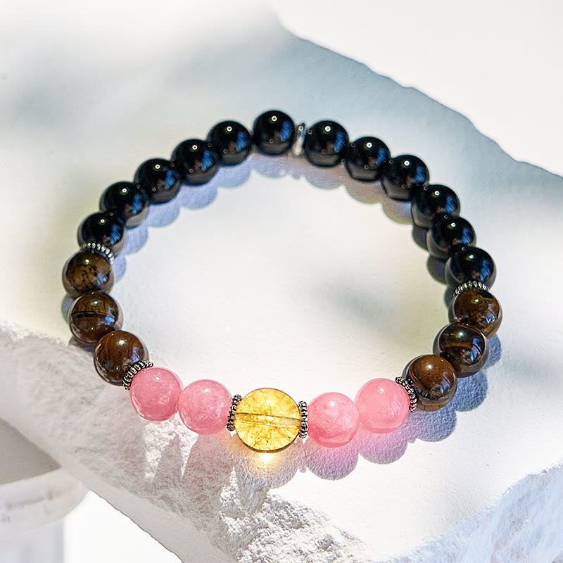 Bracelet de perles en obsidienne, œil de tigre et rhodonite Olivenorma