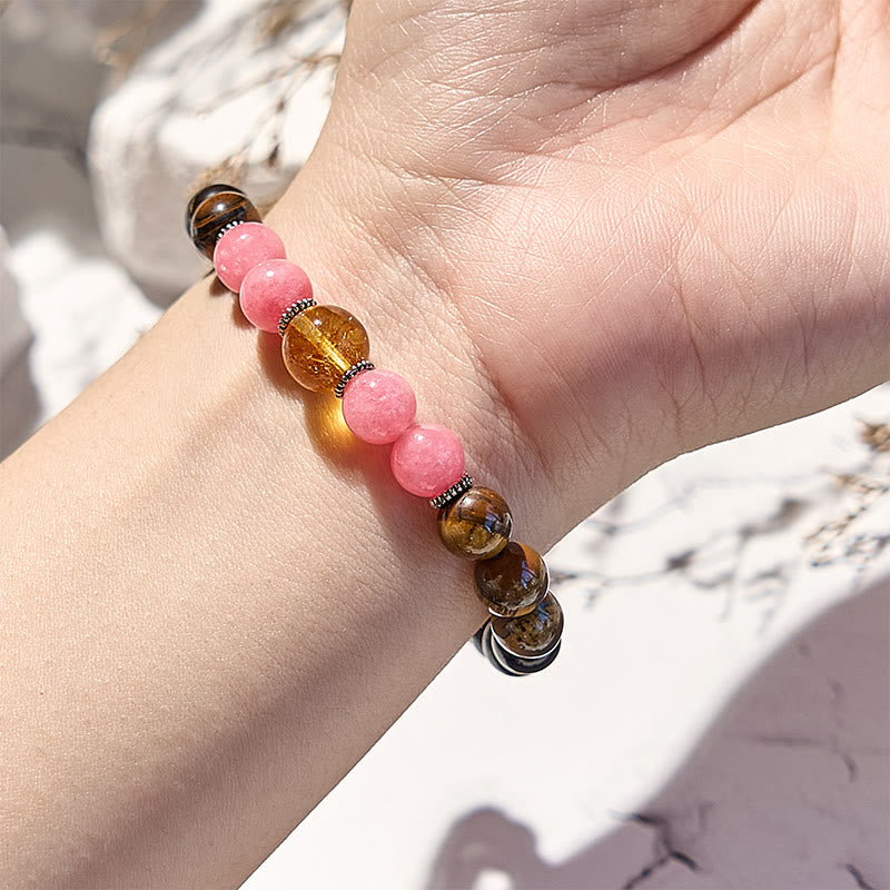 Bracelet de perles en obsidienne, œil de tigre et rhodonite Olivenorma