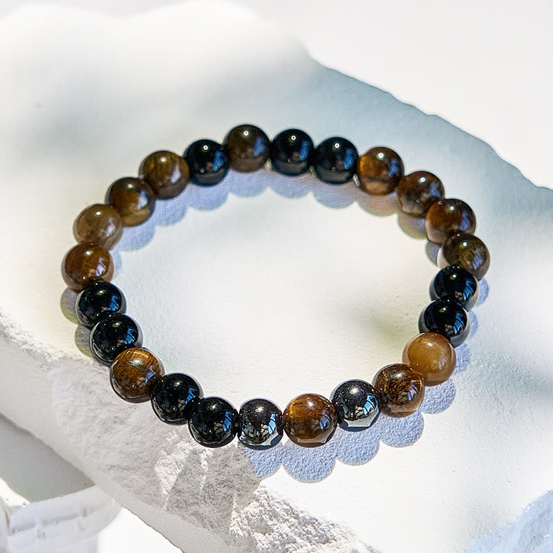 Bracelet en perles d'obsidienne œil de tigre Olivenorma 8 mm