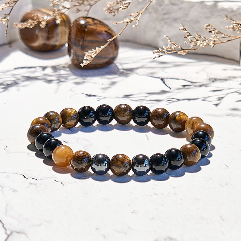 Bracelet en perles d'obsidienne œil de tigre Olivenorma 8 mm