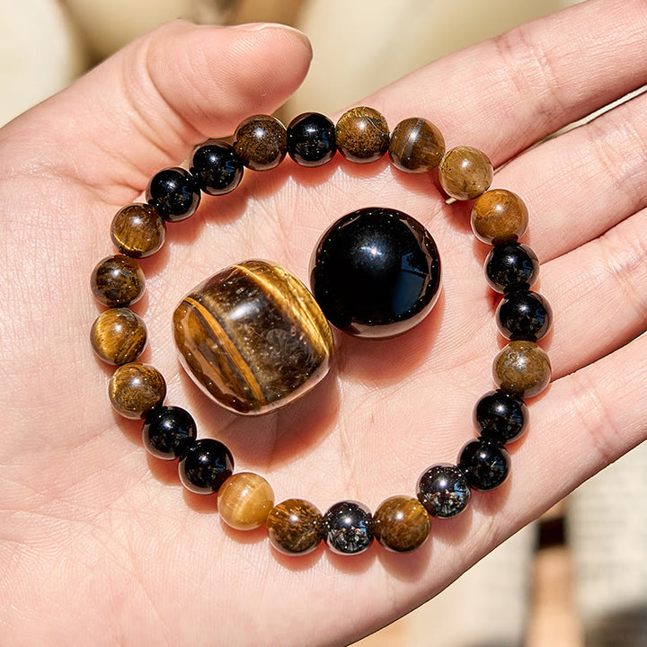 Bracelet en perles d'obsidienne œil de tigre Olivenorma 8 mm