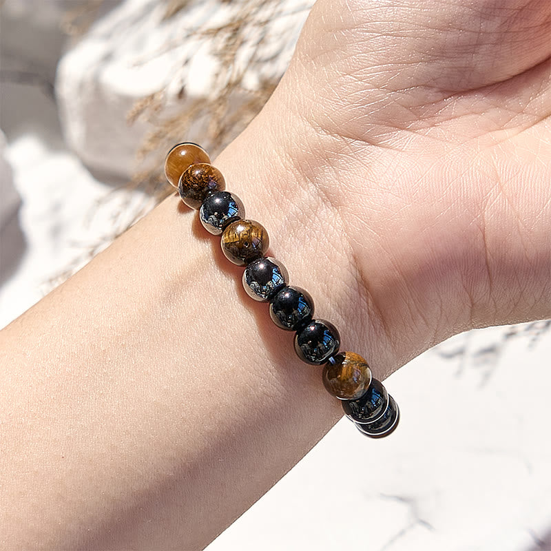 Bracelet en perles d'obsidienne œil de tigre Olivenorma 8 mm