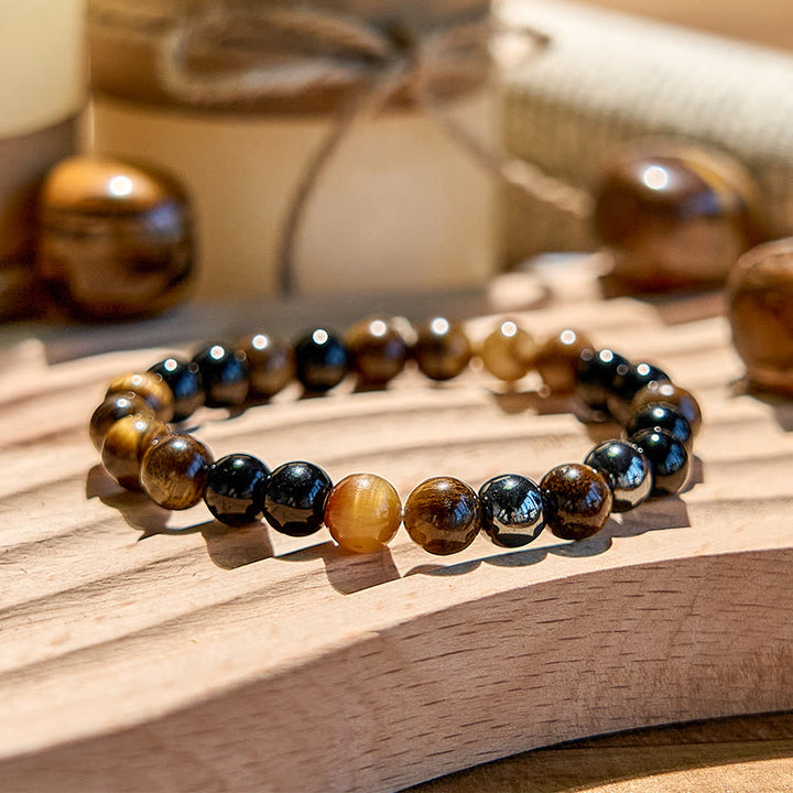 Bracelet en perles d'obsidienne œil de tigre Olivenorma 8 mm