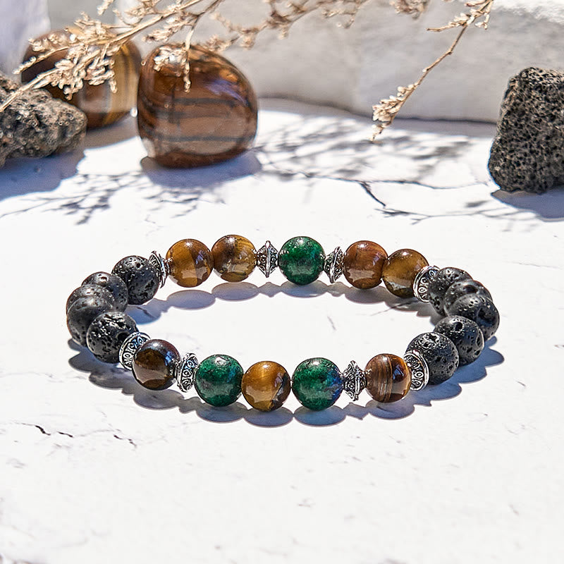 Bracelet de perles en pierre de lave et œil de tigre en turquoise africaine Olivenorma