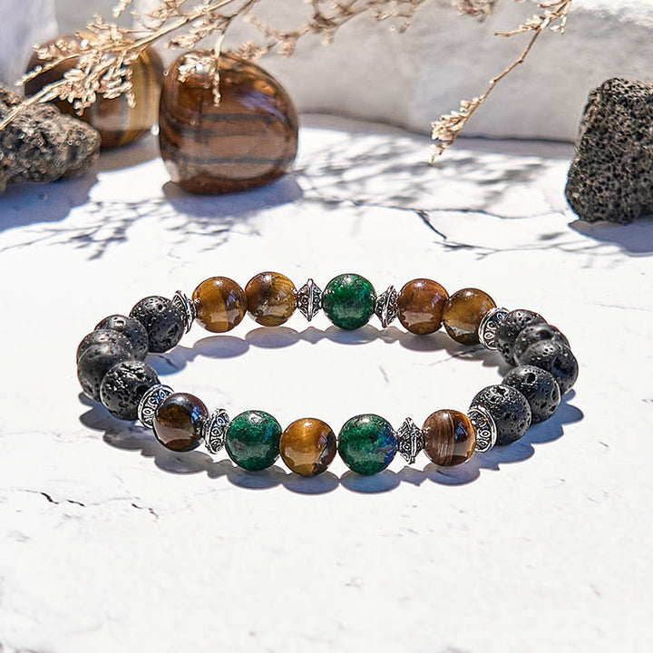 Bracelet de perles en pierre de lave et œil de tigre en turquoise africaine Olivenorma