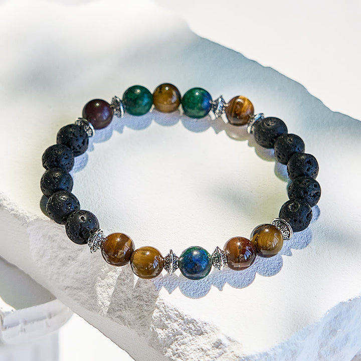 Bracelet de perles en pierre de lave et œil de tigre en turquoise africaine Olivenorma