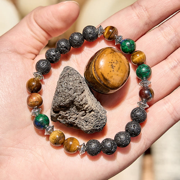 Bracelet de perles en pierre de lave et œil de tigre en turquoise africaine Olivenorma