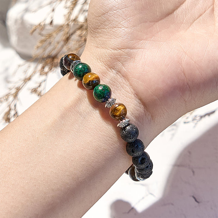 Bracelet de perles en pierre de lave et œil de tigre en turquoise africaine Olivenorma