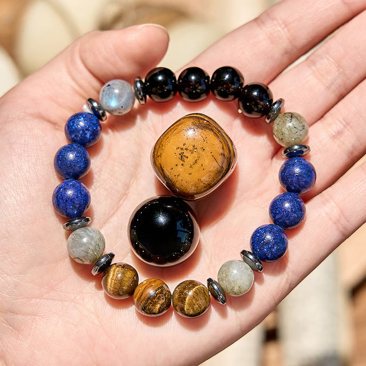 Bracelet de perles en obsidienne et œil de tigre en lapis-lazuli Olivenorma