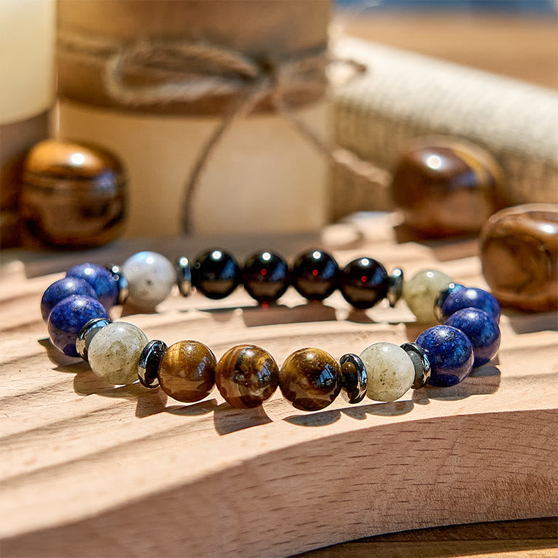 Bracelet de perles en obsidienne et œil de tigre en lapis-lazuli Olivenorma