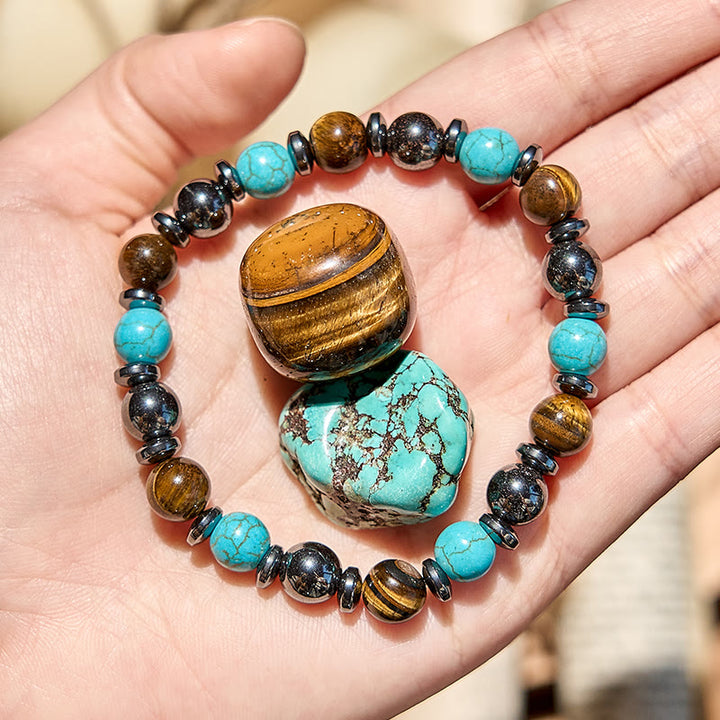 Bracelet de perles en hématite et œil de tigre turquoise Olivenorma