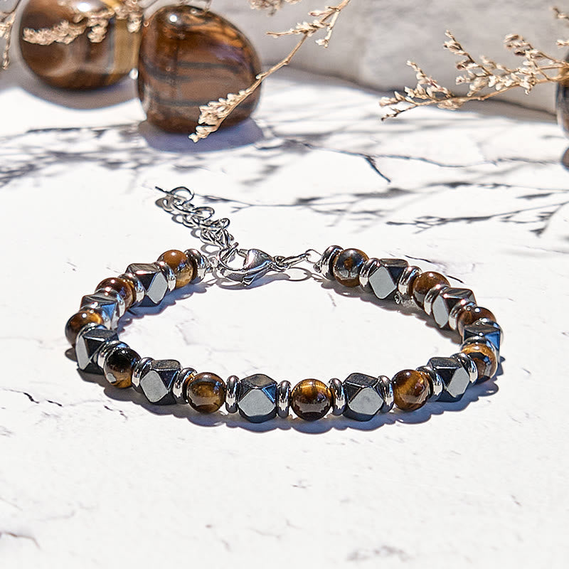 Bracelet de perles en hématite et œil de tigre avec diamants Olivenorma