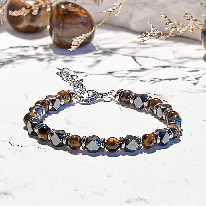 Bracelet de perles en hématite et œil de tigre avec diamants Olivenorma