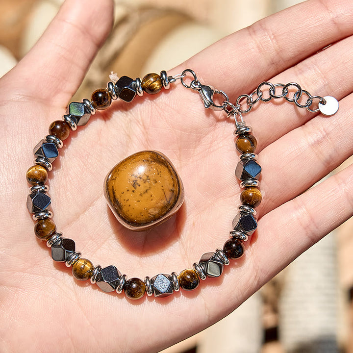 Bracelet de perles en hématite et œil de tigre avec diamants Olivenorma