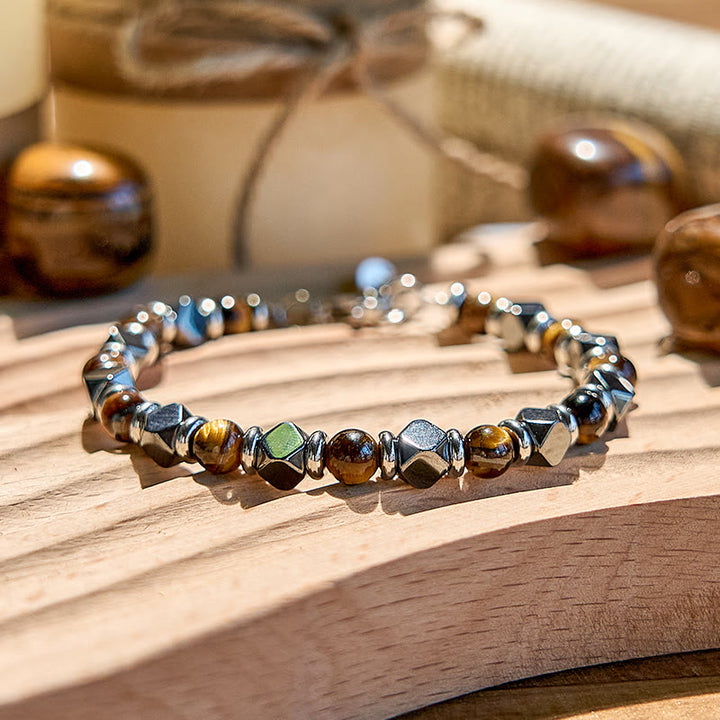 Bracelet de perles en hématite et œil de tigre avec diamants Olivenorma