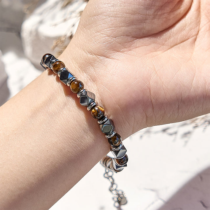Bracelet de perles en hématite et œil de tigre avec diamants Olivenorma