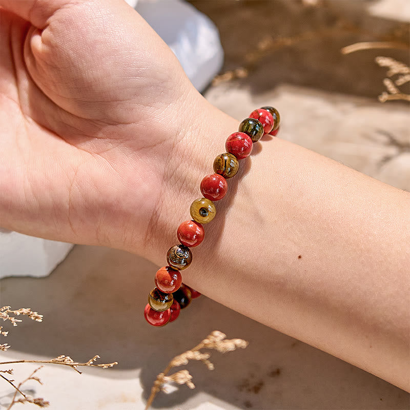 Bracelet en perles d'œil de tigre en jaspe rouge naturel Olivenorma