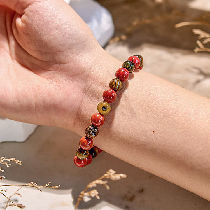 Bracelet en perles d'œil de tigre en jaspe rouge naturel Olivenorma