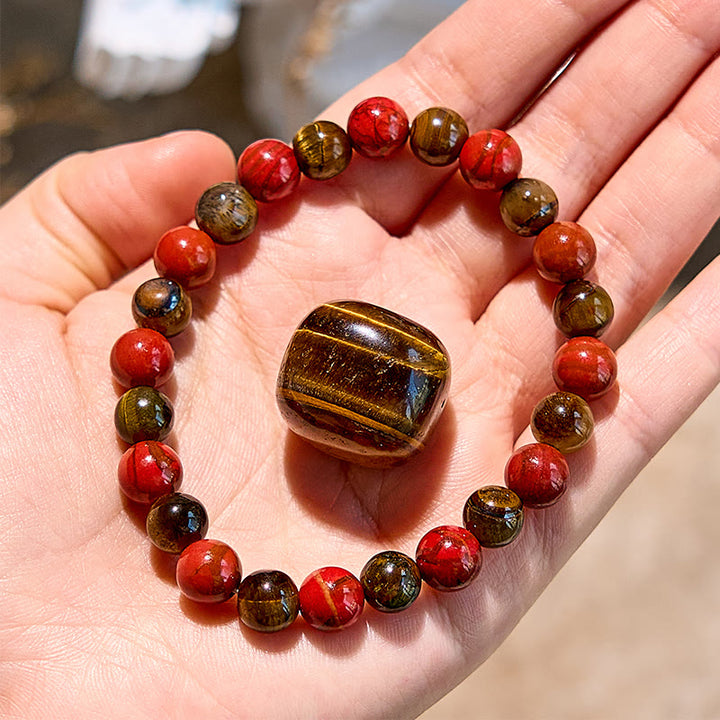 Bracelet en perles d'œil de tigre en jaspe rouge naturel Olivenorma
