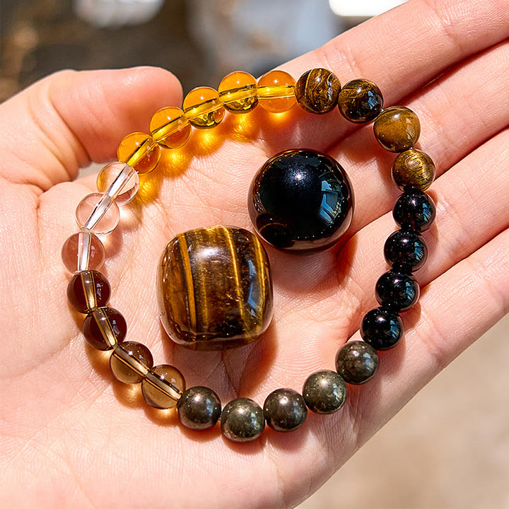 Bracelet de perles en œil de tigre, citrine et quartz fumé Olivenorma