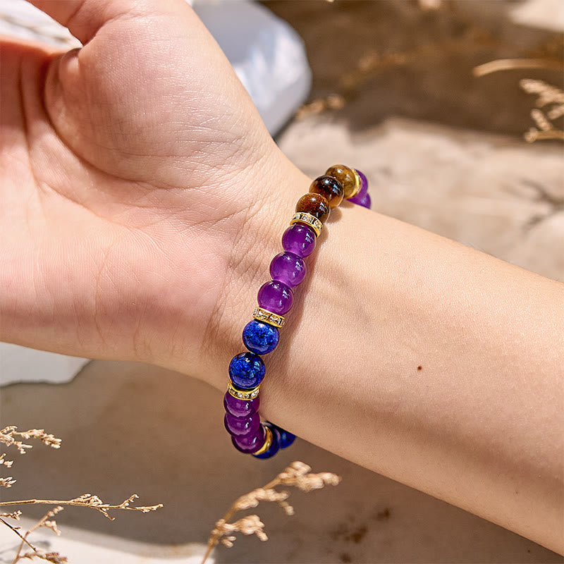Bracelet de perles en améthyste, œil de tigre et lapis-lazuli Olivenorma