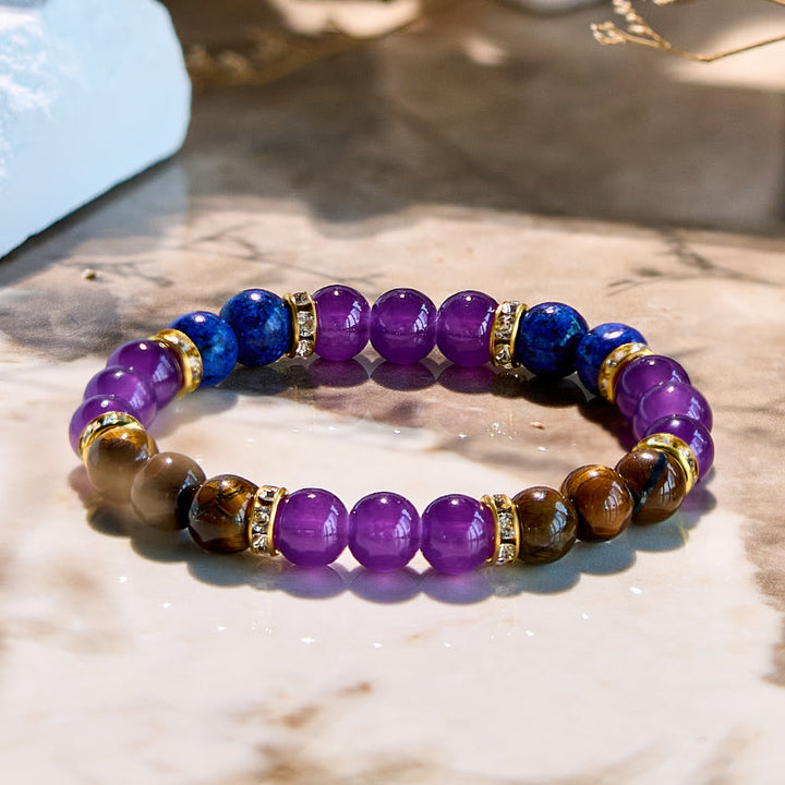 Bracelet de perles en améthyste, œil de tigre et lapis-lazuli Olivenorma