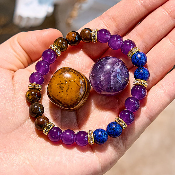 Bracelet de perles en améthyste, œil de tigre et lapis-lazuli Olivenorma