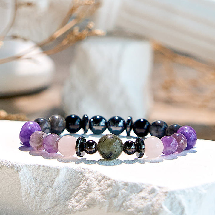 Bracelet de perles en obsidienne et hématite de charoïte naturelle Olivenorma