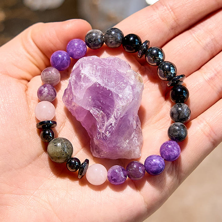 Bracelet de perles en obsidienne et hématite de charoïte naturelle Olivenorma