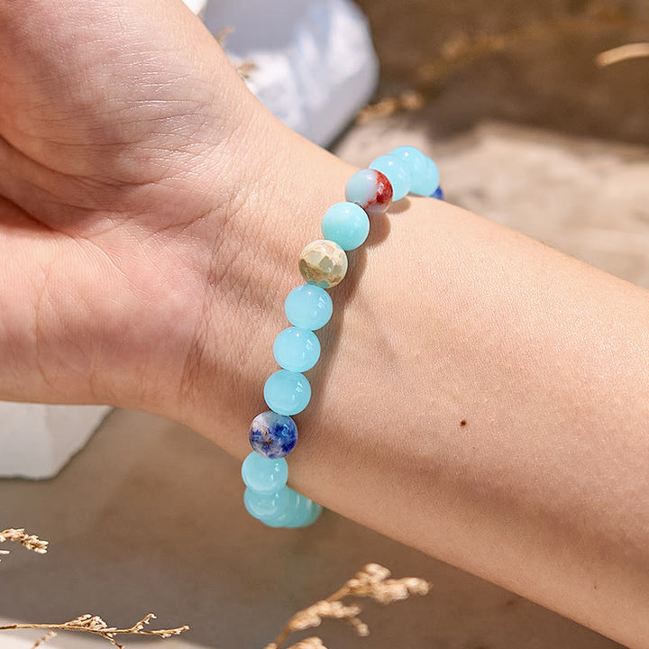 Bracelet de perles d'aigue-marine en agalmatolite naturelle Olivenorma