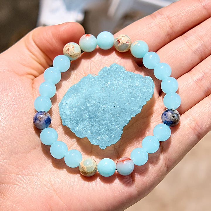 Bracelet de perles d'aigue-marine en agalmatolite naturelle Olivenorma