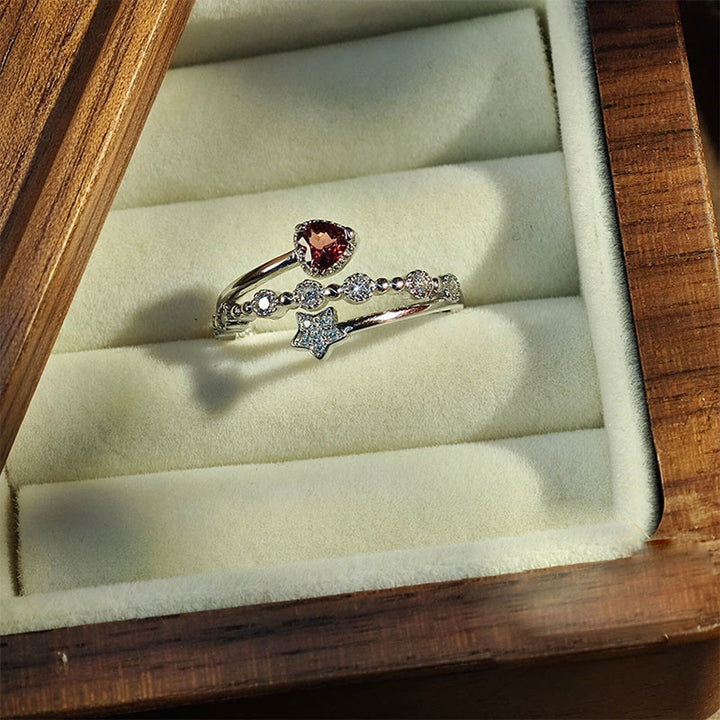 Bague étoile en forme de cœur avec grenat naturel Olivenorma