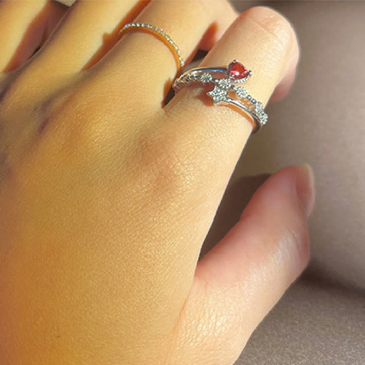 Bague étoile en forme de cœur avec grenat naturel Olivenorma