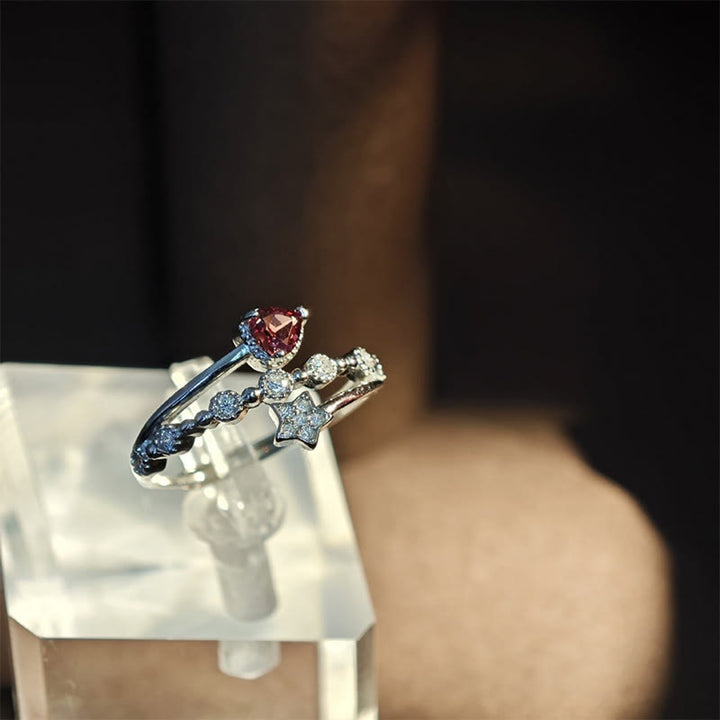 Bague étoile en forme de cœur avec grenat naturel Olivenorma
