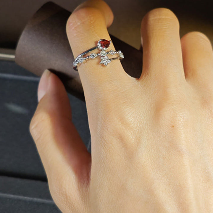 Bague étoile en forme de cœur avec grenat naturel Olivenorma