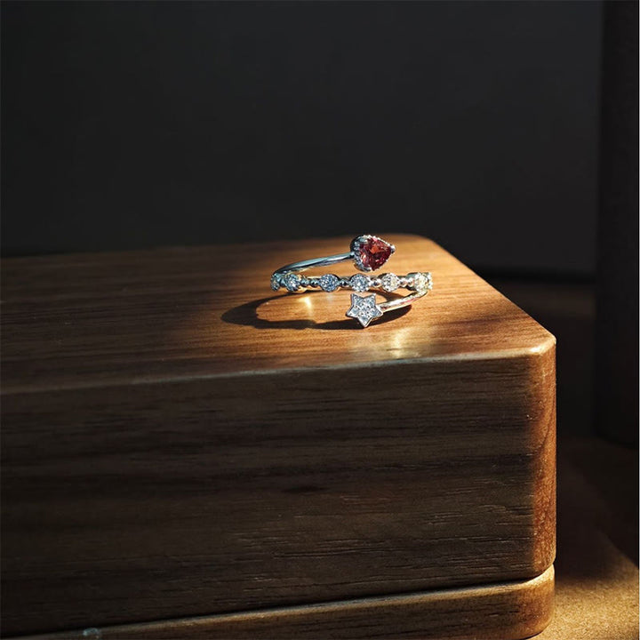 Bague étoile en forme de cœur avec grenat naturel Olivenorma