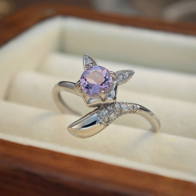Bague ajustable en argent sterling avec améthyste naturelle Olivenorma