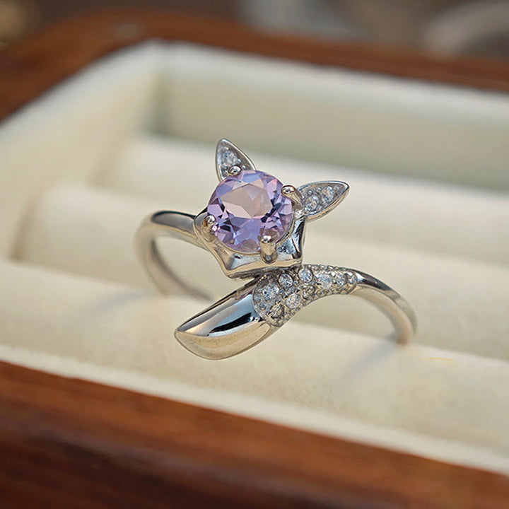 Bague ajustable en argent sterling avec améthyste naturelle Olivenorma