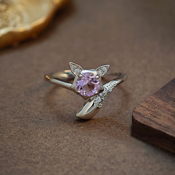 Bague ajustable en argent sterling avec améthyste naturelle Olivenorma
